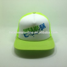 Fluorescent Yellow Trucker Style Snapback Cap With Sponge Mesh Cap