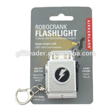 2 LED Mini Robot Hand Crank Keychain Light