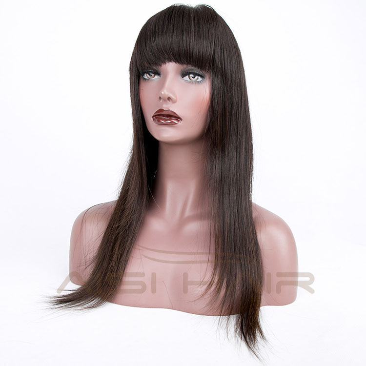 Aisi Hair New Arrival Natural Black Long Silky Straight Malaysian Full Lace Human Hair Wigs With Bangs