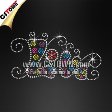 Hotfixed rhinestone love flower iron on custom heat transfers