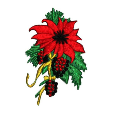 Christmas Poinsettia Flower Patch Holly Embroidered