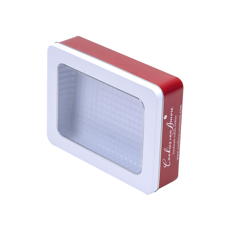 Custom printed tin can gift rectangle cookie metal tin box with clear window