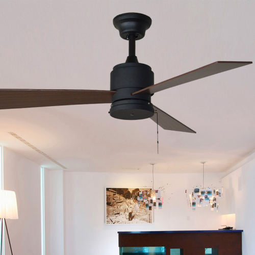 Ventilateur de plafond LEDER en rotin noir