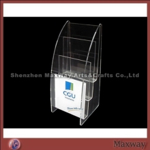 Trilaminar stepped appearance acrylic transparent leaflet holder with logo
