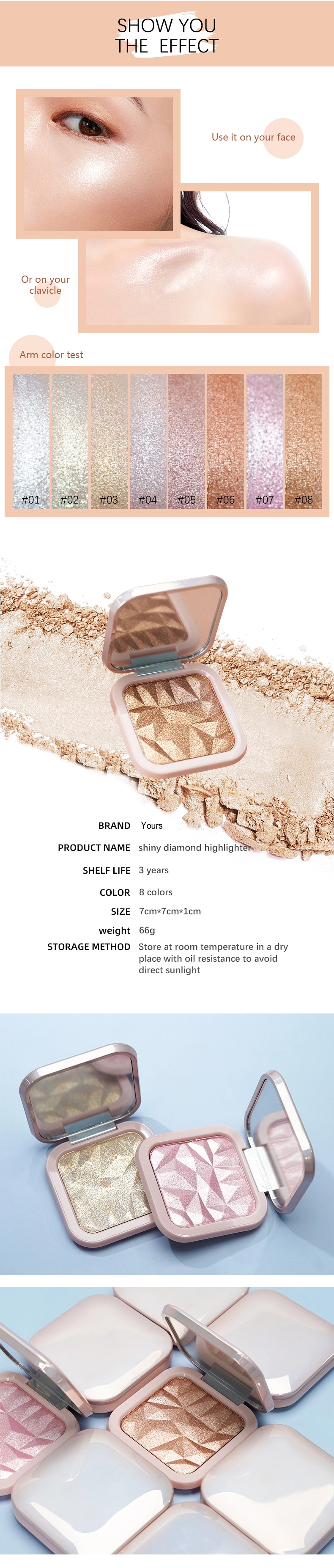 OEM Custom Shimmer Pressed Powder Private Label Highlighter Cosmetics