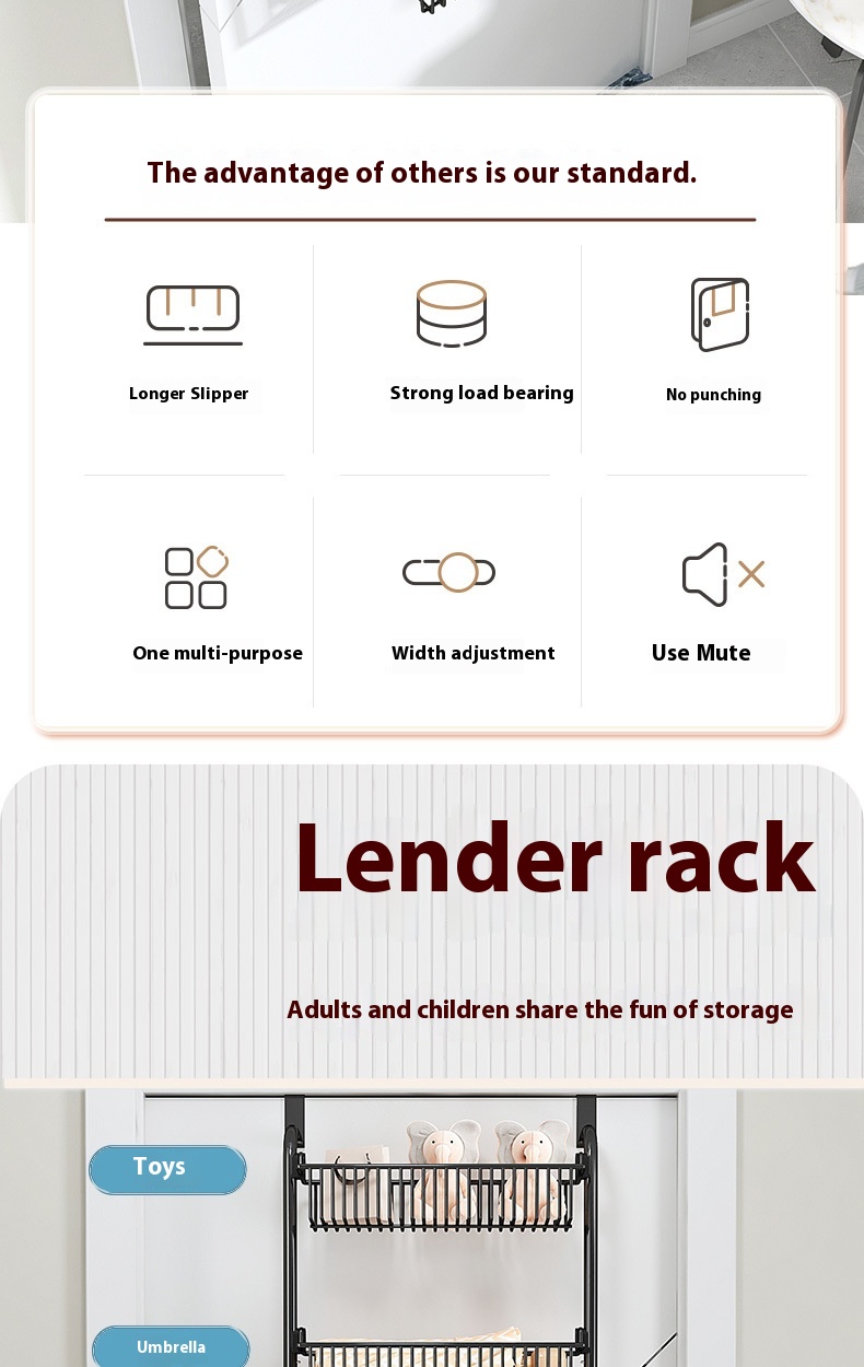 رف تعليق خلفي متعدد الطبقات بدون حفر Multi-Layer No-Drill Door Back Hanging Rack