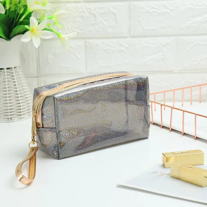 Women PVC Clear Custom Cosmetic Bag Plastic Transparent Travel Glitter Makeup Bag