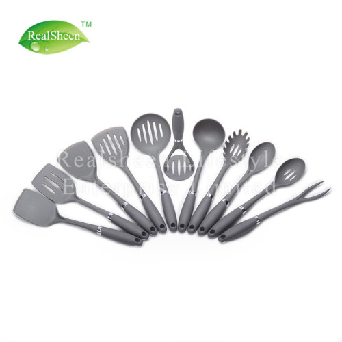 Ensemble d&#39;outils de cuisine en nylon gris, poignée TPR souple