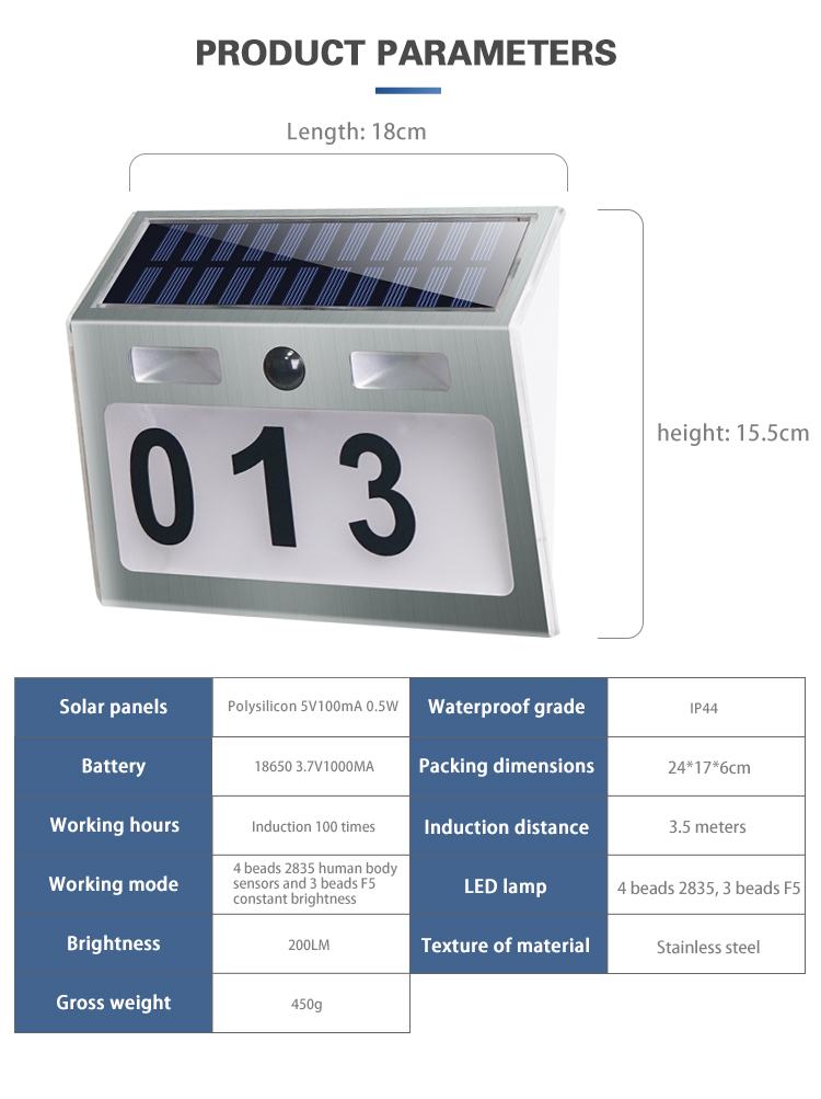 Waterproof Energy-saving IP44 200ml Long Life Solar Doorplace Light