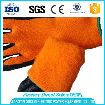 orange nappy acrylic coated latex foam winter use safety gloves