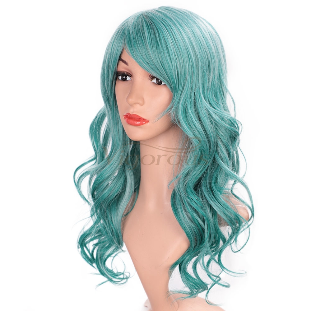 Vigorous Long Curly Lake Blue Wig for Cosplay Girls Women Heat Resistant Fiber Synthetic Hair Party Cosplay Wigs