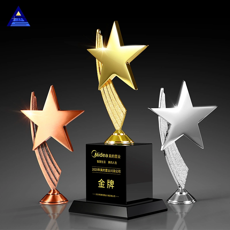 New Customized Wedding Gift Custom Engraved Plaque Metal Star Crystal Trophy