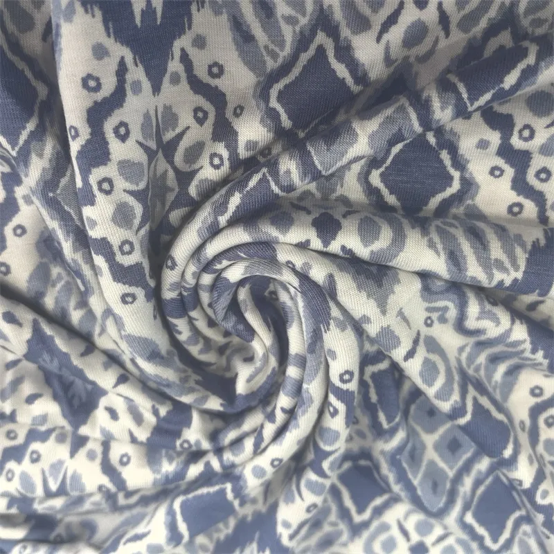 พรีเมี่ยมคุณภาพโมร็อกโกสไตล์พิมพ์ 40S + 20D 95% เหนียวยืดถักผ้าสำหรับสุภาพสตรีชุด