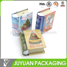 Book shaped christmas mini metal candy tin cans wholesale manufacturer