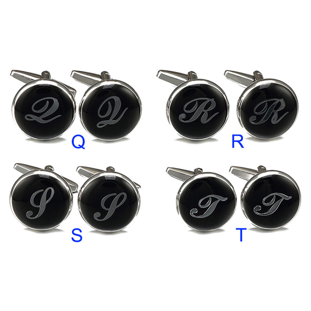 26 alphabet letters luxury english font letter cufflinks stainelss steel high quality round mens cuff link stainless steel