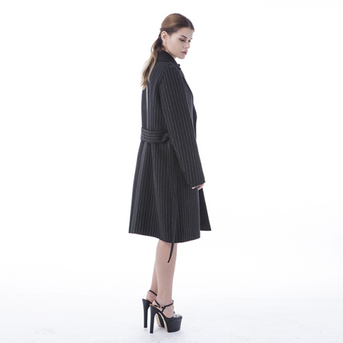 Mature black striped cashmere coat