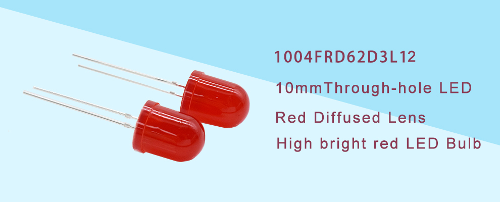 1004FRD62D3L12 10mm red LED with red diffused lens 10mm through-hole LED