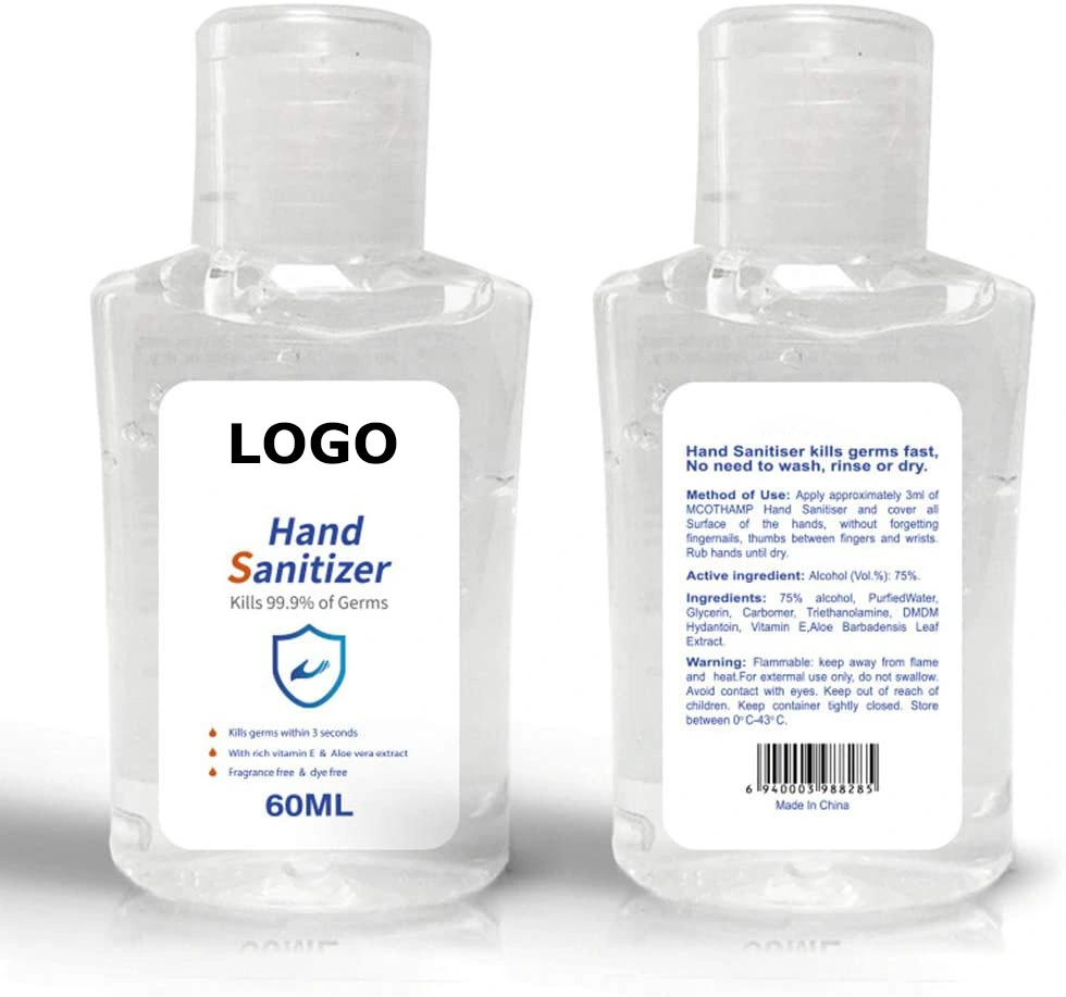 Hand Wash Gel Transparent Waterless Hand Sanitizer Custom Travel Size 60ml