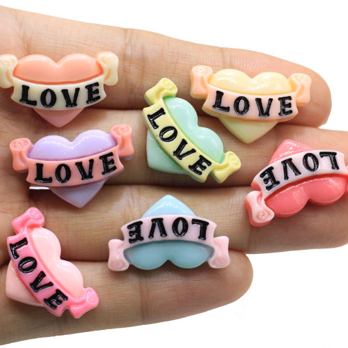 17*26MM Pastel DIY Letter LOVE Resin Heart Accessories Children Flat Back Scrapbooking Hair Bow Fridge Magnet Decoration Jewelry