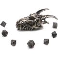 Dragon Head Necklace with Mini Dice Set, Tiny 7pcs Polyhedral DND Dice Set in Dragon Head Metal Cage Portable Keychain Necklace