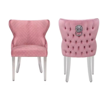 Hotel Hall Decoration Use Dining Chair Velvet Pink Deep Buttoned Stainless Steel Sliver Chrome Leg Chrome Lion Knocker Chairs