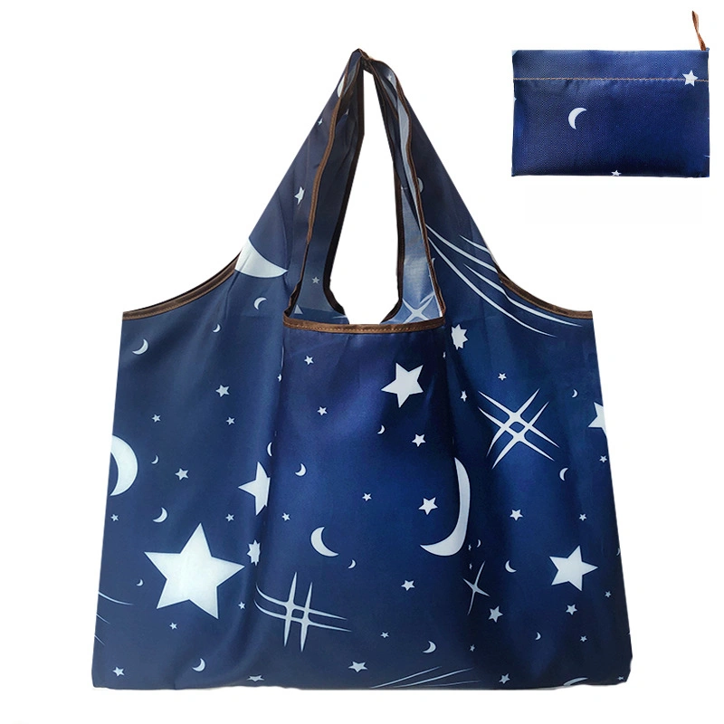 Foldable Polyester Cloth Reusable Fashion Shopping Bags with Rope Handle