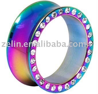 Rainbow Anodized Titanium JEWELED ear body plug piercing tunnel jewelry