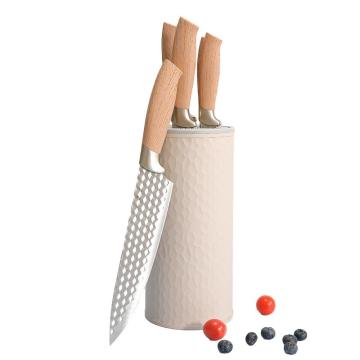 Hot Sale Wood Grain Coated Handle Kitchen Knife Set with Diamond Grain Holder