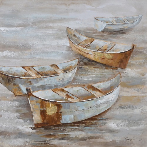 Classic Looking Seascape Boats Oil Painting