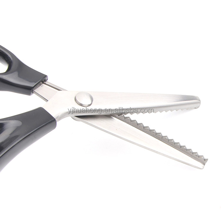 Professional  Big Semi-Circular Arc Black Handle Lace Cutting Zigzag Scissors