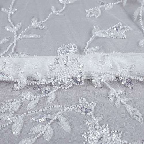 Delikat design Pärlstavar och paljetter Bridal Lace Embroidery