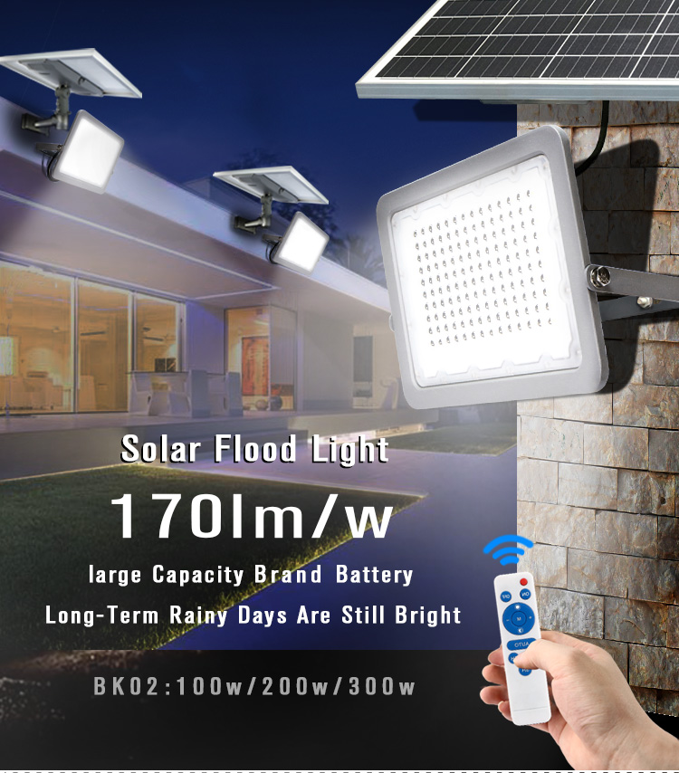 KCD Solar Panel IP65 Waterproof Outdoor Energy Saving 2200K 100 Watt 200 Watt 300 Watt 12 Volt Led Flood Light