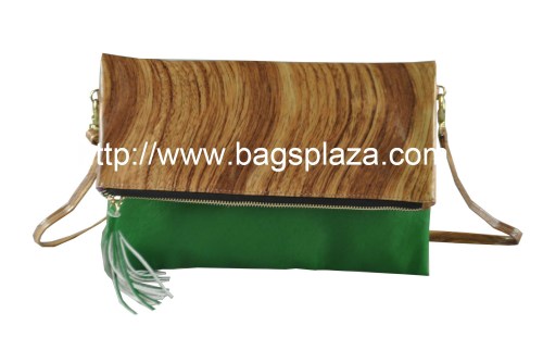 Green Combine with Brown Bark Clutch Bag, Girls Fashionable Handbag