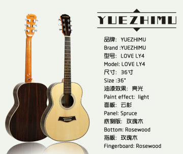 36" High Grade Acoustic Guitar Spruce Panel Light Guitar Rosewood fully handmade with solid wood guitar