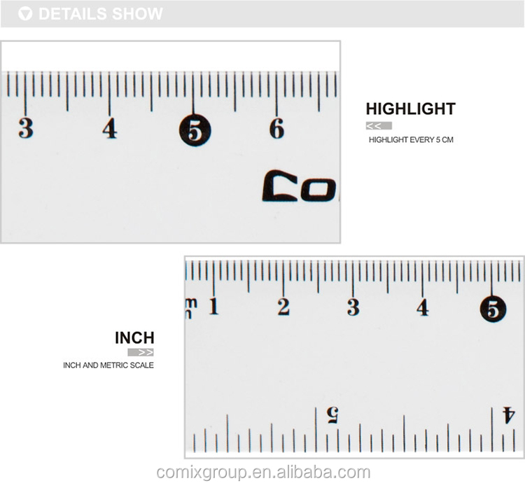 Comix Student Stationery 15cm clear plastic scale glazed ruler