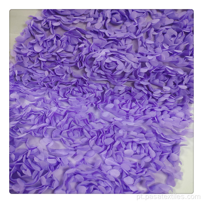 Flores de bordados 3D Tecido de tecido roxo de bordado de bordado de renda de renda