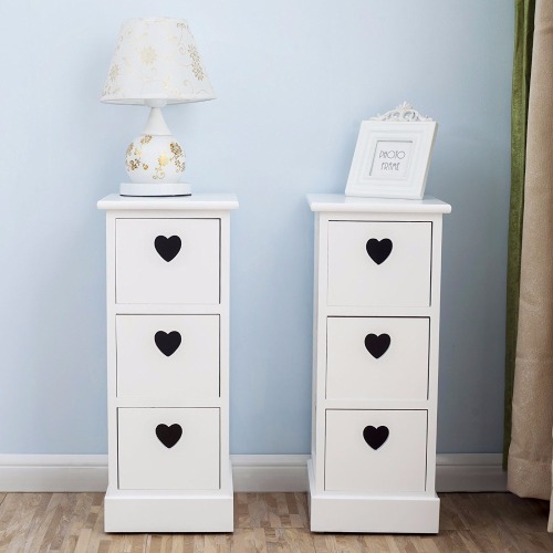 3 Drawers Heart Shape white Bedside Tables