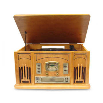 Nostalgia Wooden Music Center with Turntable, CD, and AM/FM Radio Player