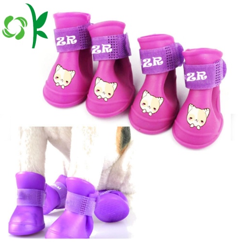 Chaussures pour animaux de compagnie imprimées bottes de chien en silicone imperméable