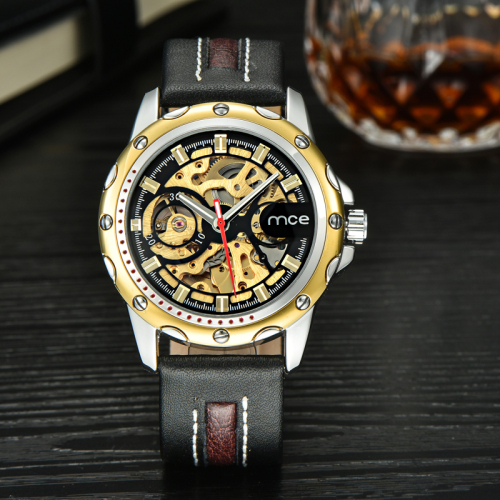 Genuine Leather Skeleton Automatic Watch for Man