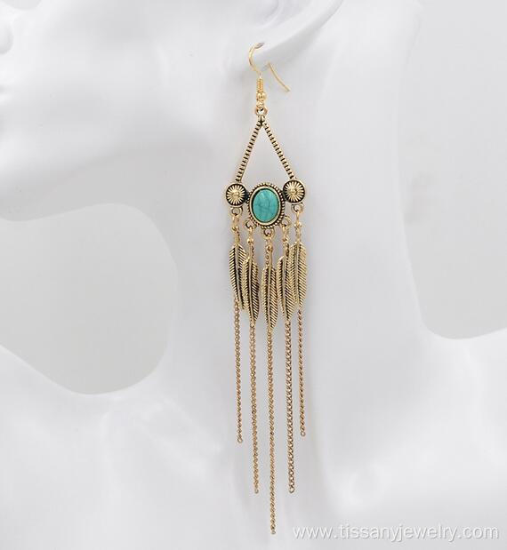 Exaggerated Long Turquoise Silver/Gold Vintage Earrings