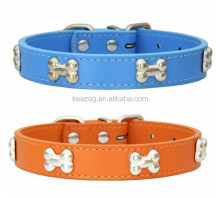 15 Colors Studded Bone Dog Leather Collar for Wholesale - Adjustable Pet Collars