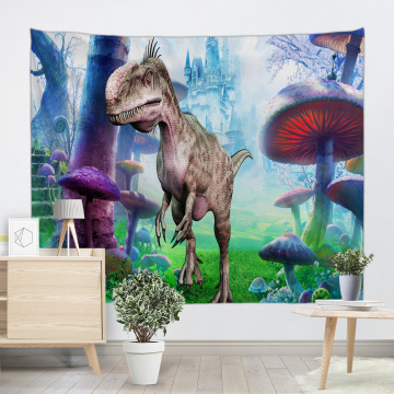 Dinosaur Tapestry Wild Anicient Animals Wall Hanging Tropical Jungle Natural Magic Castle 3D Wall Blanket for Children Bedroom L