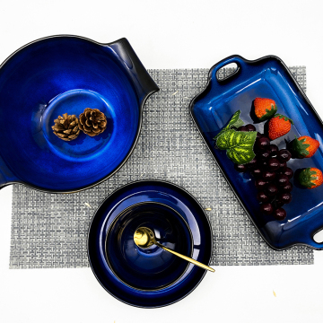 jingdezhen blue colour porcelain bowl sets ceramic noodle bowl footed bowl for restaurant