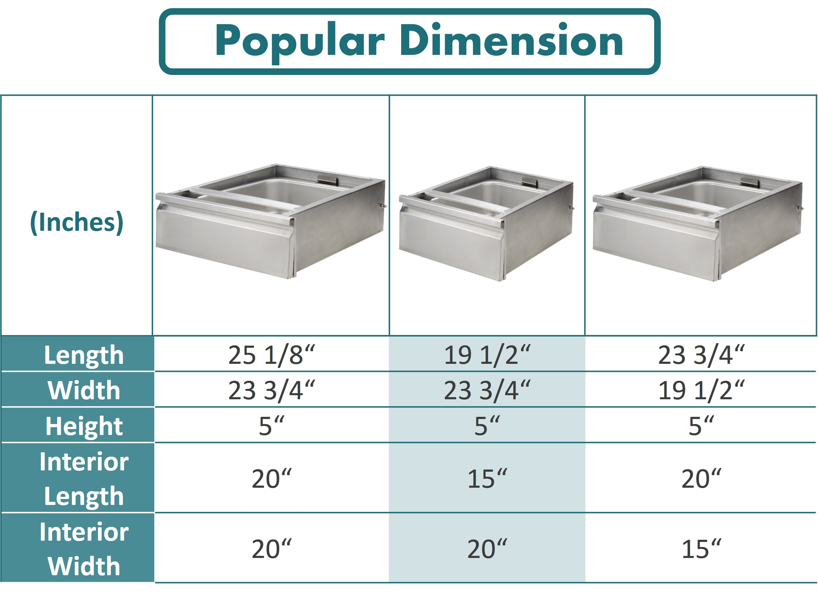 dimensions of stainless steel drawers