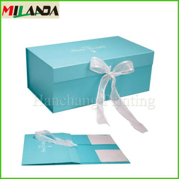 Blue Flat Pack Gift Box with Ribbon