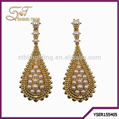 wholesale fashion pearl drop earrings with 24K gold and crystal diamond