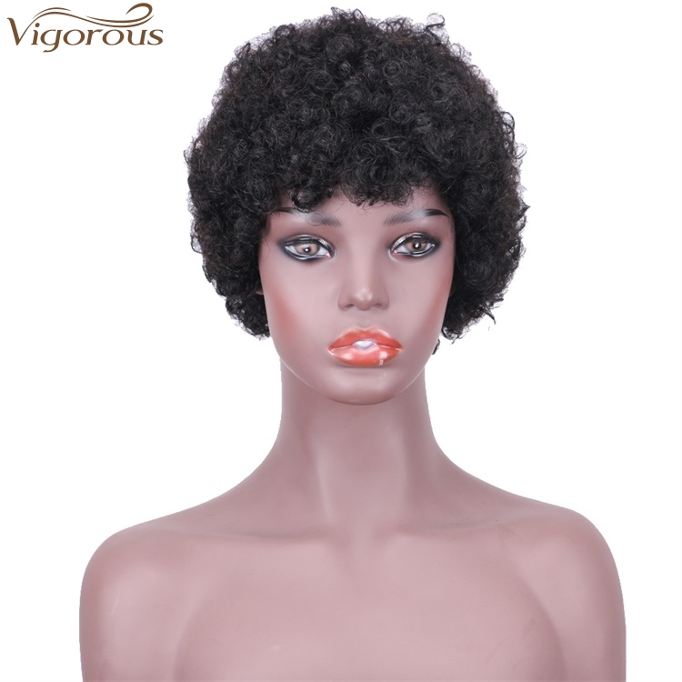 Vigorous Top Quality Short Raw Human Hair Wig Short Fluffy Kinky Curly Wigs for African American Women