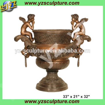 indoor decoration cast bronze flower pot with lovely angel