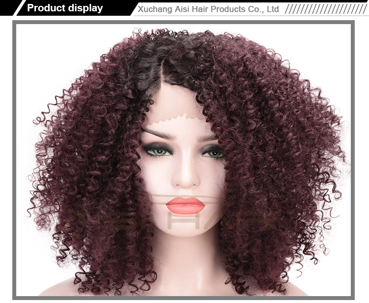 Aisi Hair 14 Inch Short Ombre Brown Dark Root Wig Afro Kinky Curly Lace Front Wig Synthetic Front Lace Hair Wigs For Black Women